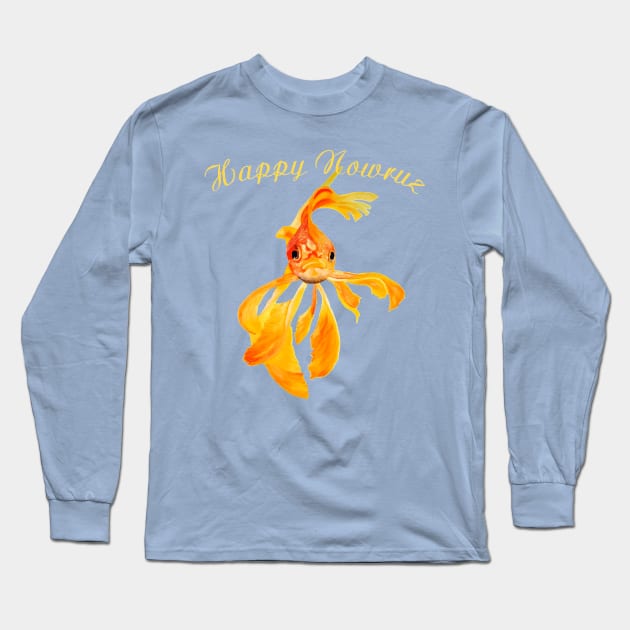 Happy Nowruz Cat New Year Goldfish Isolated Long Sleeve T-Shirt by taiche